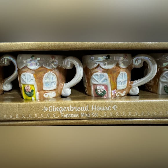 Super Cute Hand Painted Gingerbread Espresso Mug Set of 4 - NEW - Picture 4 of 6